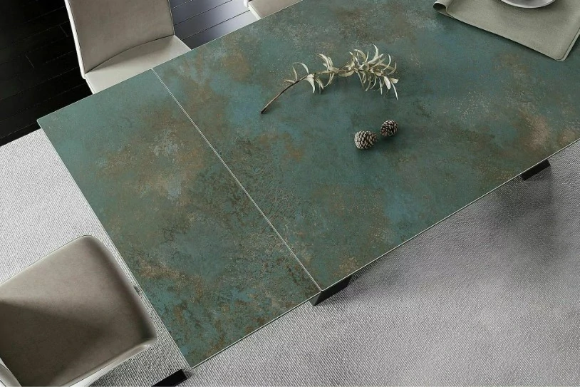 Jedálenský stôl WESTIN CERAMIC TYRKYSOVÝ OSSIDO VERDE  / MAT ČIERNA (160-240)X90