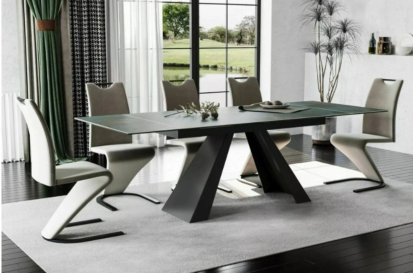 Jedálenský stôl WESTIN CERAMIC TYRKYSOVÝ OSSIDO VERDE  / MAT ČIERNA (160-240)X90