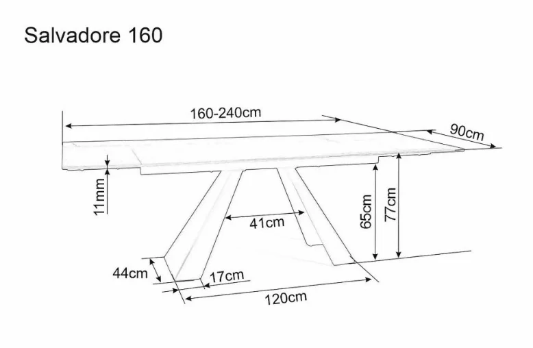 Stôl SALVADORE CERAMIC šedá MARMUR/čierny matný (160-240)X90